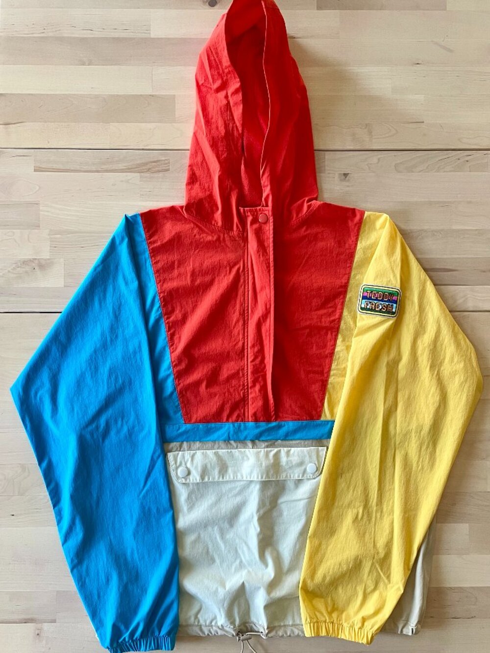 Teddy Fresh Unisex Colorblock Half Zip Windbreaker with Hood & Pockets sz Small